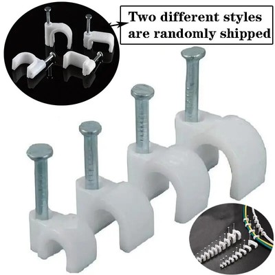 100PCS ROUND COAX CABLE CLIPS  WHITE 4mm-16mm FIXING NAIL BULK