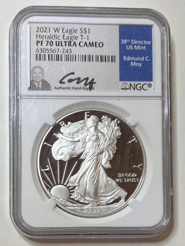 2021 W American Heraldic Eagle T-1 Silver 1oz .999 NGC PF 70 Ultra Cameo E. Moy