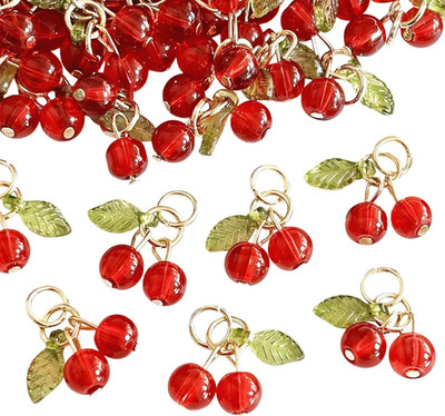 20Pcs Red Cherry Bead Charms 3D Acryl Frucht Charms Perlen Anhänger Für Halskett