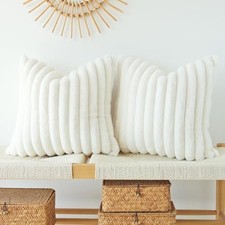 Pack of 2 Faux Fur Plush Decorative Throw Pillow 18" x 18" Pack of 2 White