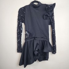Weissman black dance biketard sz LA adult large long sleeve sequins