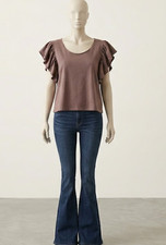 Love Shack Fancy shirt Medium maroon grey crew neck boho ruffle sleeves top