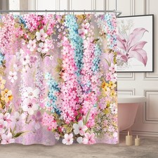 Pink Floral Shower Curtain 60x72 Colorful Flower Fabric Watercolor Trendy Bath