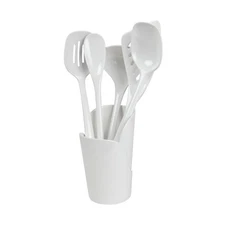 Hutzler Melamine Cooking Utensils and Crock Set, 6-pc, White Fast Ship