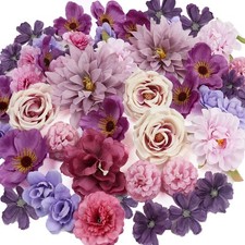 56 PCS Fake Flowers Heads Artificial Purple Silk Flower Heads Bulk Faux Mini ...