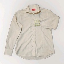 RUFUS Shirt Mens Button Up sz M Long Sleeve Embroidered Stripe USA Made White R2
