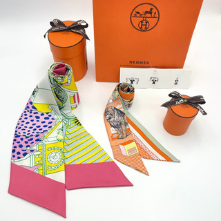 Auth Hermes Twilly THEATRE NOUVE/MAXI TWILLY ANIMAPOLIS Silk Scarf W/B BA070138