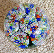 Vintage MURANO Art Glass Millefiori Seven Flower Bouquet Paperweight -Italy