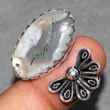 Flower Tree Agate 925 Silver Plated Ring US FreeSize One Of A Kind Design AU F47
