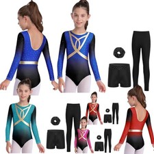 Girls Dancewear Modern Set Shiny Outfit Training Costume Jazz Round Neck Dance