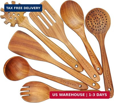 7 Pcs Wooden Spoons for Cooking Utensils Set Spatulas for Cooking,14.37*4.13*3..