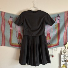 Vintage 50  s 60  s Miss Pat Brown Plaid Shirt  Pleated Skirt Set XS