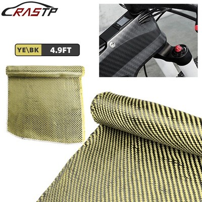 12'' x 5FT Twill Weave Black Yellow Carbon Fiber Fabric Cloth (3K, 9oz, 12''x59'')