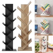 Tree Free Standing Bookshelf Wood 9 Shelf Shape Desk Bookcase Display Rack Shelf