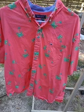 Crown & Ivy Men's Classic Pink Green Palm  Button Up Classic Fit Shirt Size XXL