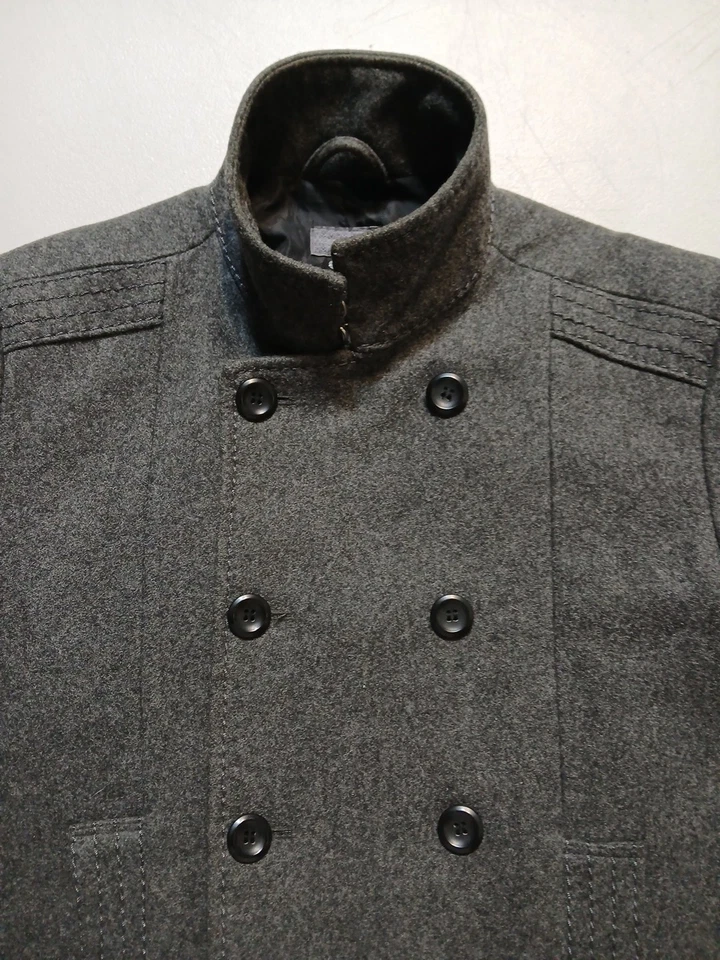 H&M Mens Heather Dark Gray Double Breasted Wool Blend Coat Peacoat Size 36R EUC - Image 4 of 4