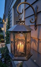 Vintage Safari Lantern Candle Holder Palm Tree Elephant Metal Hanging Decor