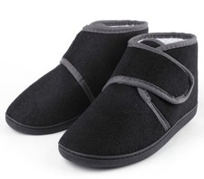 TIESTRA Diabetic Orthopaedic Memory Foam SLIPPERS Boots Shoes Sz 11 Black NEW