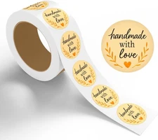 StickerJet Handmade with Love Sticker – Round Labels, 500 Count Stickers