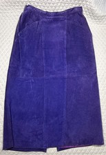 VINTAGE 80s Suede Leather Pencil Midi Skirt Purple High Waisted 28" waist