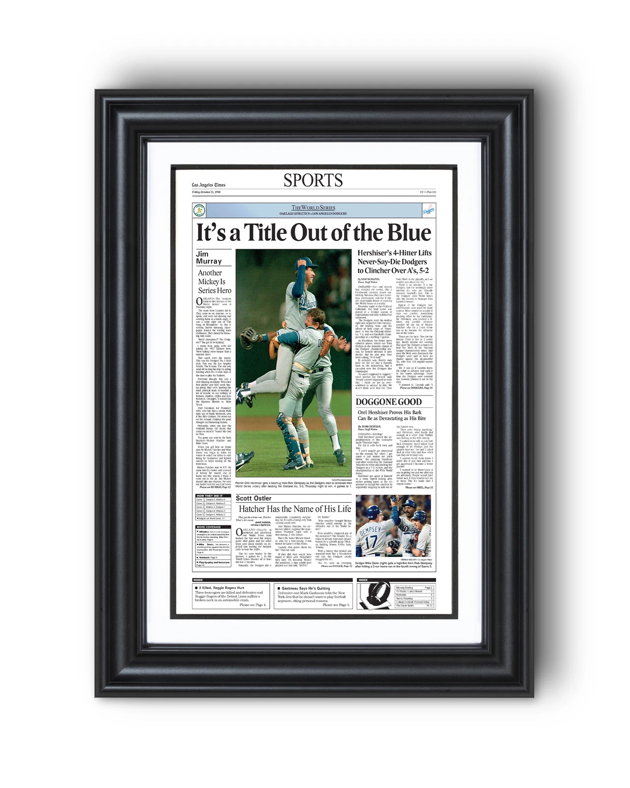 1988 Los Angeles Dodgers World Series Champions UnFramed Front Page Newspaper Prin