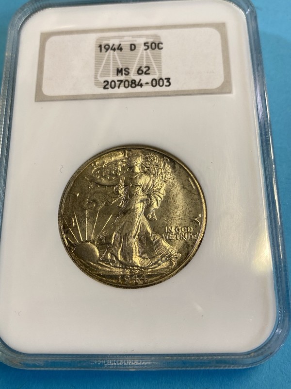 1944-D Walking Liberty Silver Half Dollar NGC MS62 Old Fatty Holder