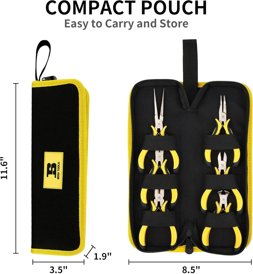 Mini conjunto de alicates BOSI TOOLS 6 peças, alicate de nariz de agulha, níquel diagonal  - Imagem 3 de 4