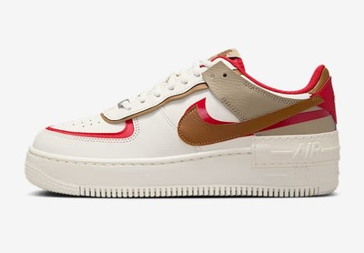 Nike Air Force 1 Shadow Phantom/Fire Red/Khaki/Light British Tan) Size 9W/7.5M
