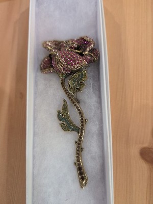 4.75'' Heidi Daus Crystal Floral Brooch Pin Rose  Pink