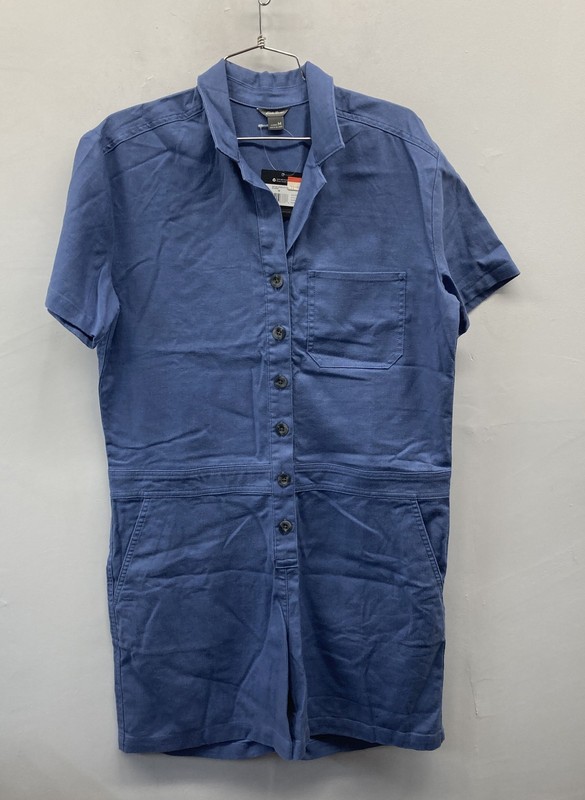 Eddie Bauer Women's Hemplify Short Sleeve Romper Blue Button Front NWT Size M