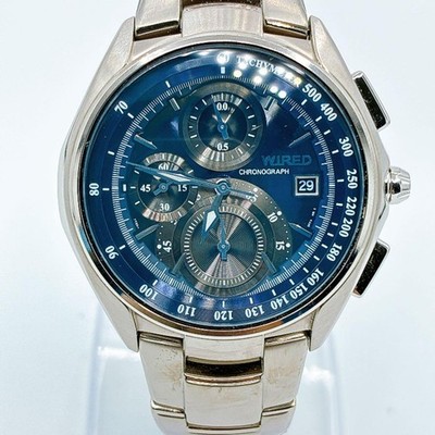 SEIKO WIRED 7T92 0ER0 Armbanduhr Chronograph Titan blaues Zifferblatt leicht