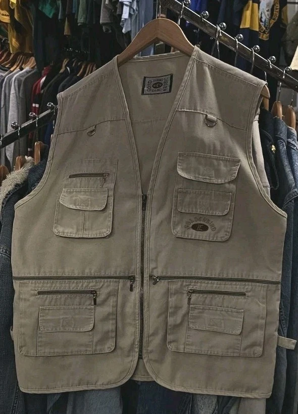 Mens Sport Fisherman Utility Vest Fly Fishing Gilet Vest Jacket Beige Size XL