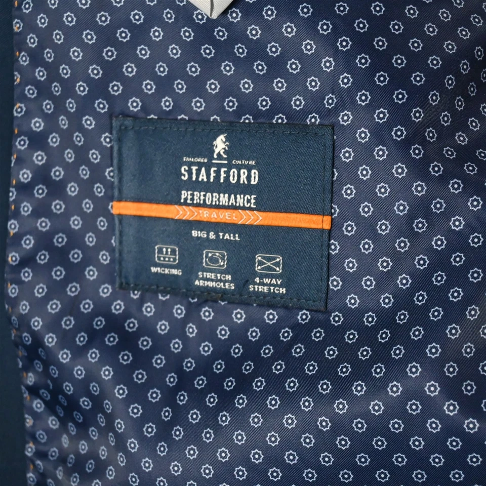 NEW Stafford 54R Blue Performance Travel Soft Shoulder Blazer Jacket Sport Coat - Image 4 of 4