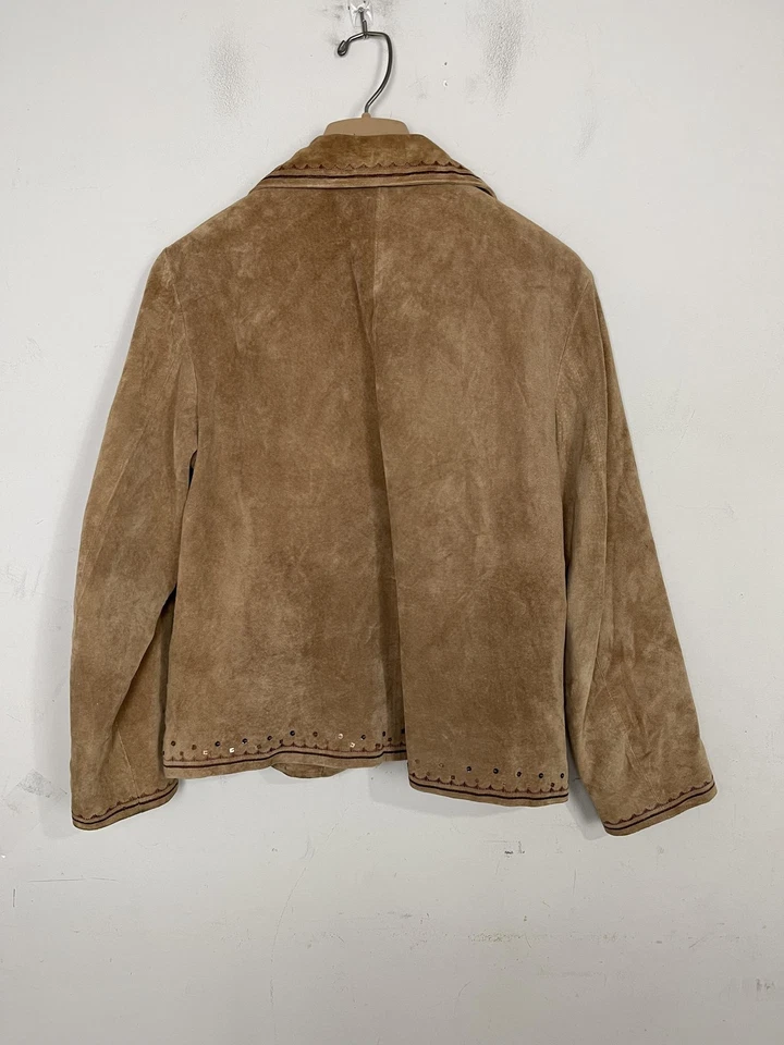 Jaqueta Chicos Feminina Tamanho 1 Camurça Marrom Boho Western Country Couro Outono Rústico - Imagem 3 de 4