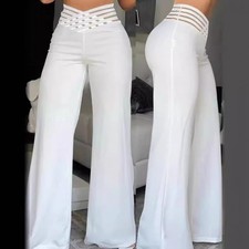 Women s High Waist Wide Leg Pants Hollow Waist Casual Straight Leg Trousers