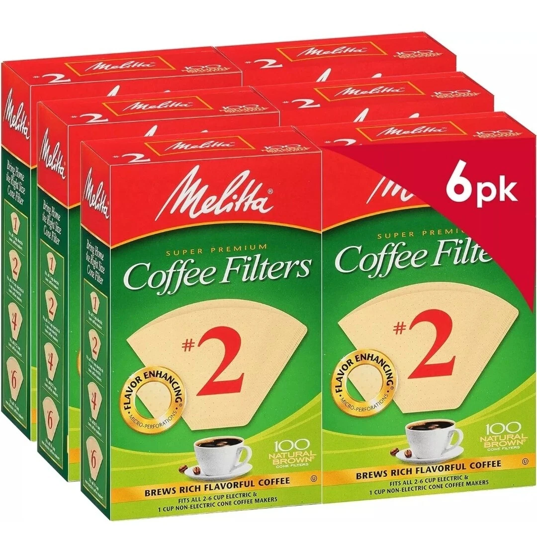 Melitta #2 Cone Coffee Filters, Natural Brown, 100 Count (Pack of 6)