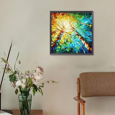 AU 5D DIY Full Round Drill Stained Glass Diamond Painting Tree Home Kit ...