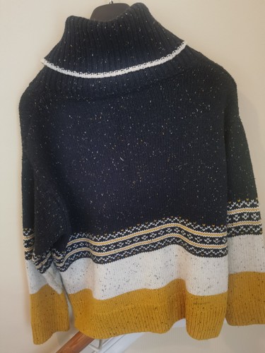 WEIRD FISH Ladies Navy Mix Cotton Blend Speckled Fairisle Chunky Jumper UK 14 - Picture 5 of 5