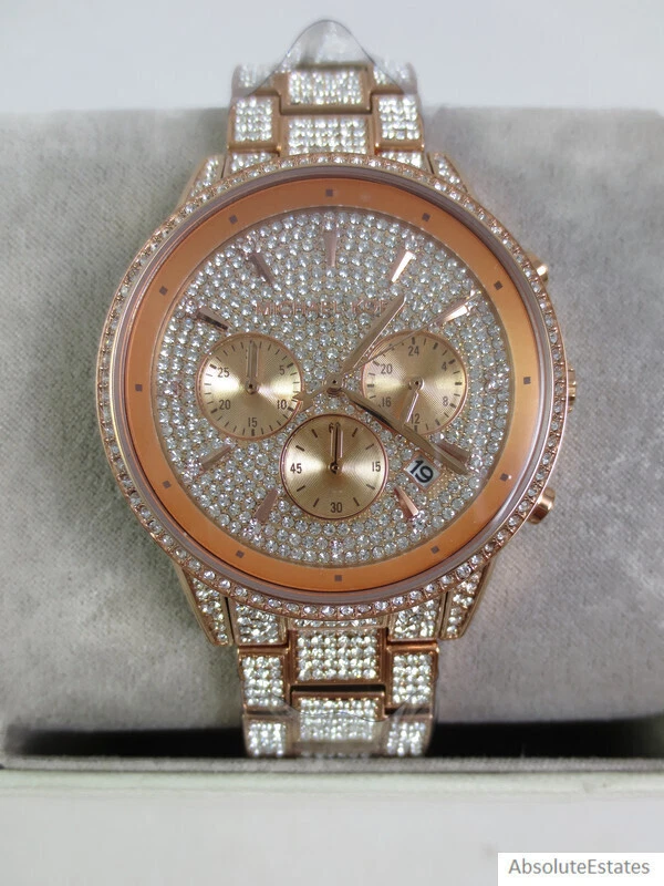 NEW Michael Kors Ritz Rose Gold Pave Glitz Chronograph Watch