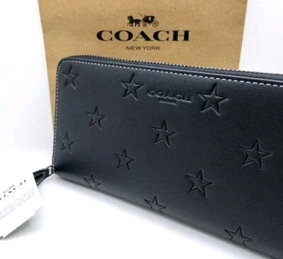 COACH OUTLET Logo STAR Black Long Wallet Round Zip Rare