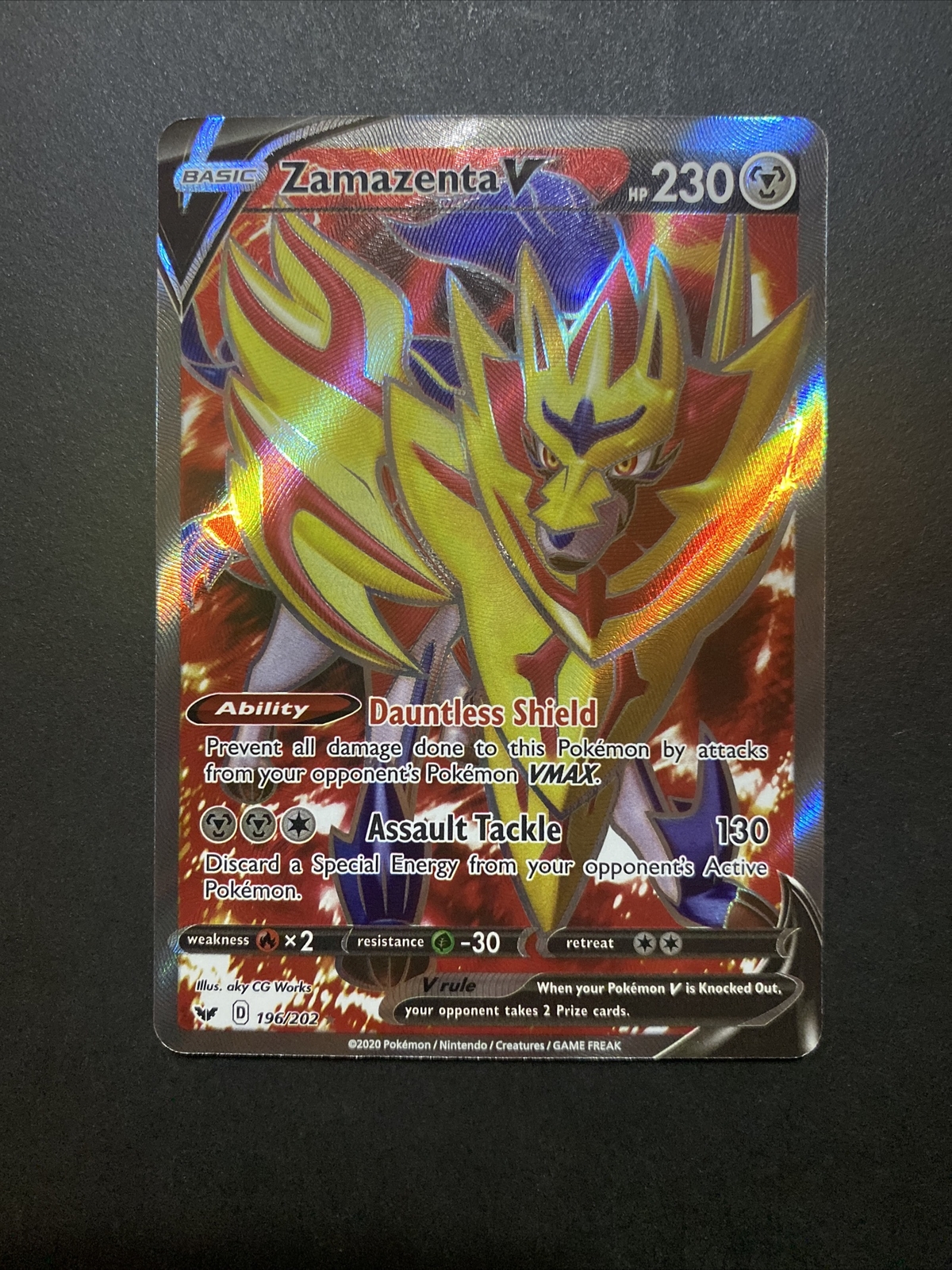 Pokémon TCG Zamazenta V Sword & Shield Base Set 196/202 Holo Full Art NM