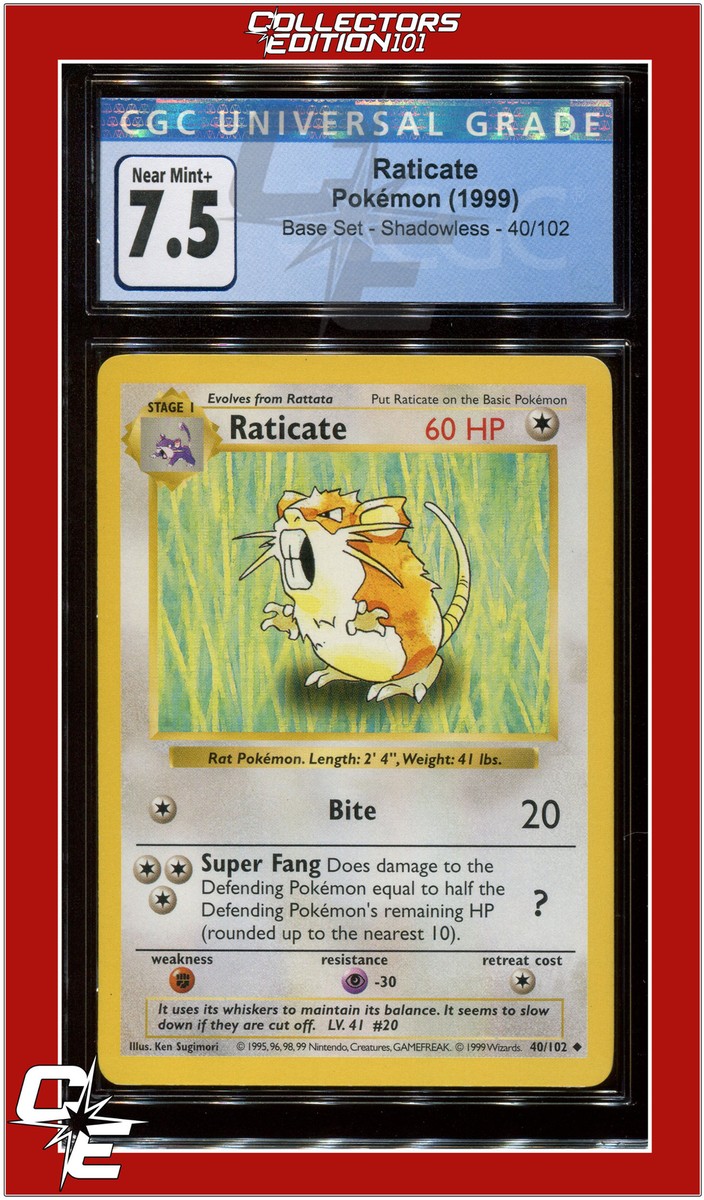 Base Set 40 Raticate Shadowless CGC 7.5 | eBay