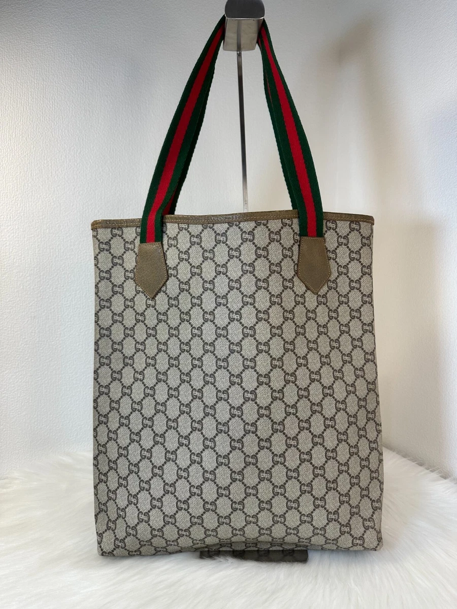 Gucci Web Sherry Line GG Plus Tote Bag PVC Leather Brown Authen eBay