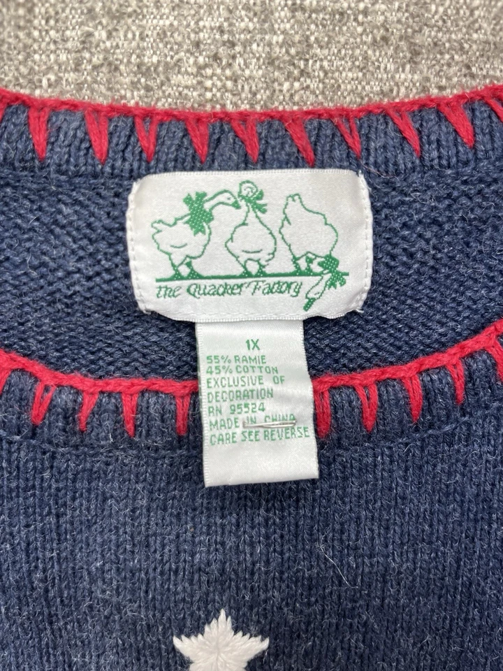 Vintage  Red Blue Quacker Factory Women's Sweater 1X American Pullover USA Flag - Image 4 of 4