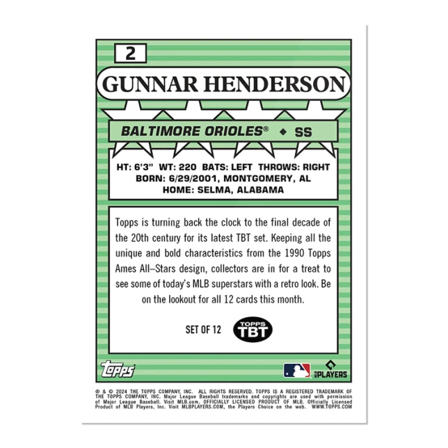 2024 Throwback Thursday Set #30 - 1990 Topps Ames All-Stars #88 Gunnar Henderson - Image 2 of 2
