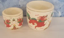 2 Antique Chinese Handpainted Enameled Porcelain Brush Pots Planter Dragons & 