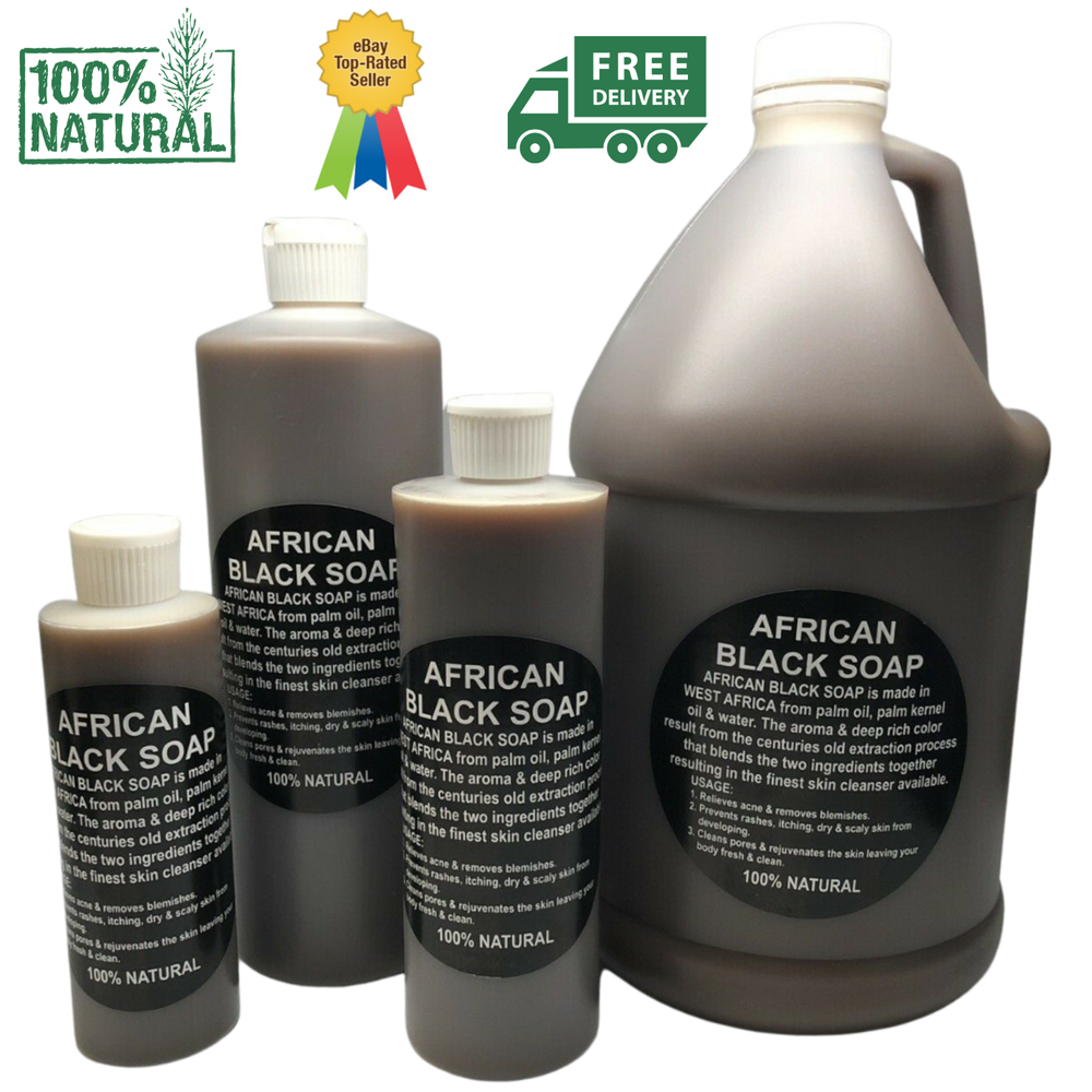 100% Pure Liquid African Black Soap for Body Face & Hair