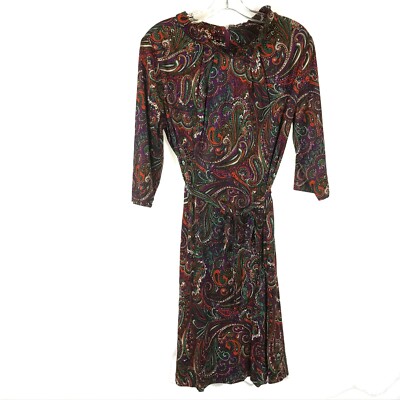 70s print midi dress Vintage 60s 70s Brown Green Floral Print Midi Dress / S