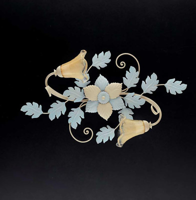 Applique Murale 4 Lumières en Fer Forgé et Doré avec Feuilles et Fleurs