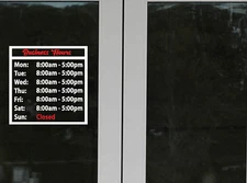 Custom Business Store Hours Sign Vinyl Decal Sticker door, window.